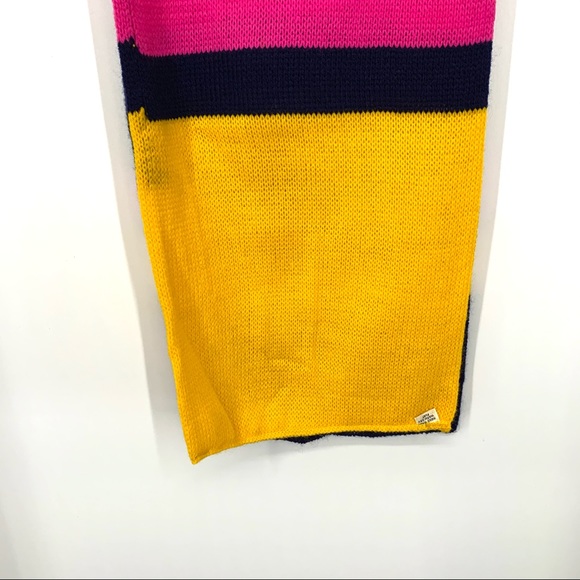 Rare Vintage High Wheel Bicycle Print Striped Spring Knit Scarf Navy Pink Yellow - Picture 8 of 10